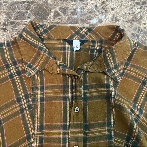 Women’s Long Sleeve Plaid Crop Top Sz XL Aged Bronze​​​ - Picture 8 of 11